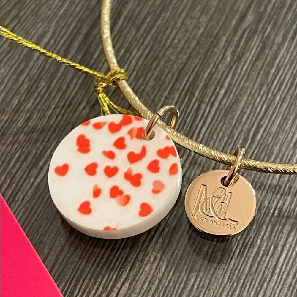 Moon & Lola Gold Bracelet with White Disc with Red Heart Details Valentine’s Day